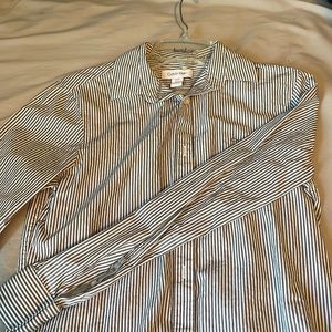 Calvin Klein vertically striped gray and white tight fit “causal dress” shit